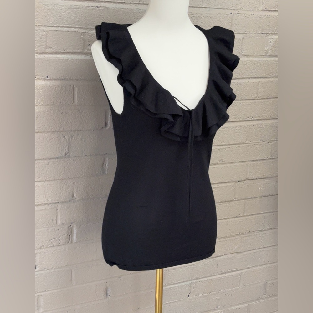 Frame sleeveless black ruffled knit sweater top L - Picture 4 of 12